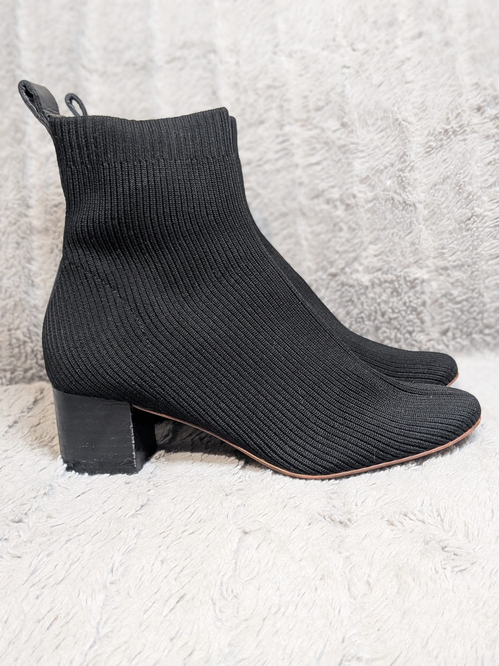 Everlane Black Ribbed Knit Sock Booties with Block Heel
